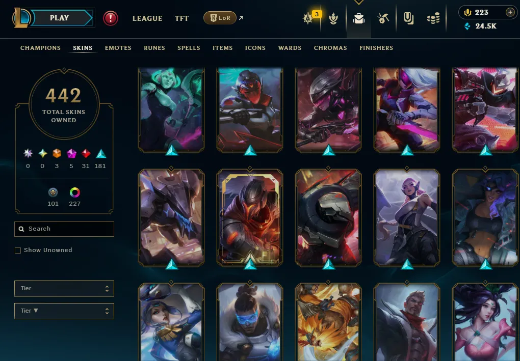 👑(EUW) EMERALD 4 (ELO MMR DIA II) 🚀442 SKIN⚡23k BE