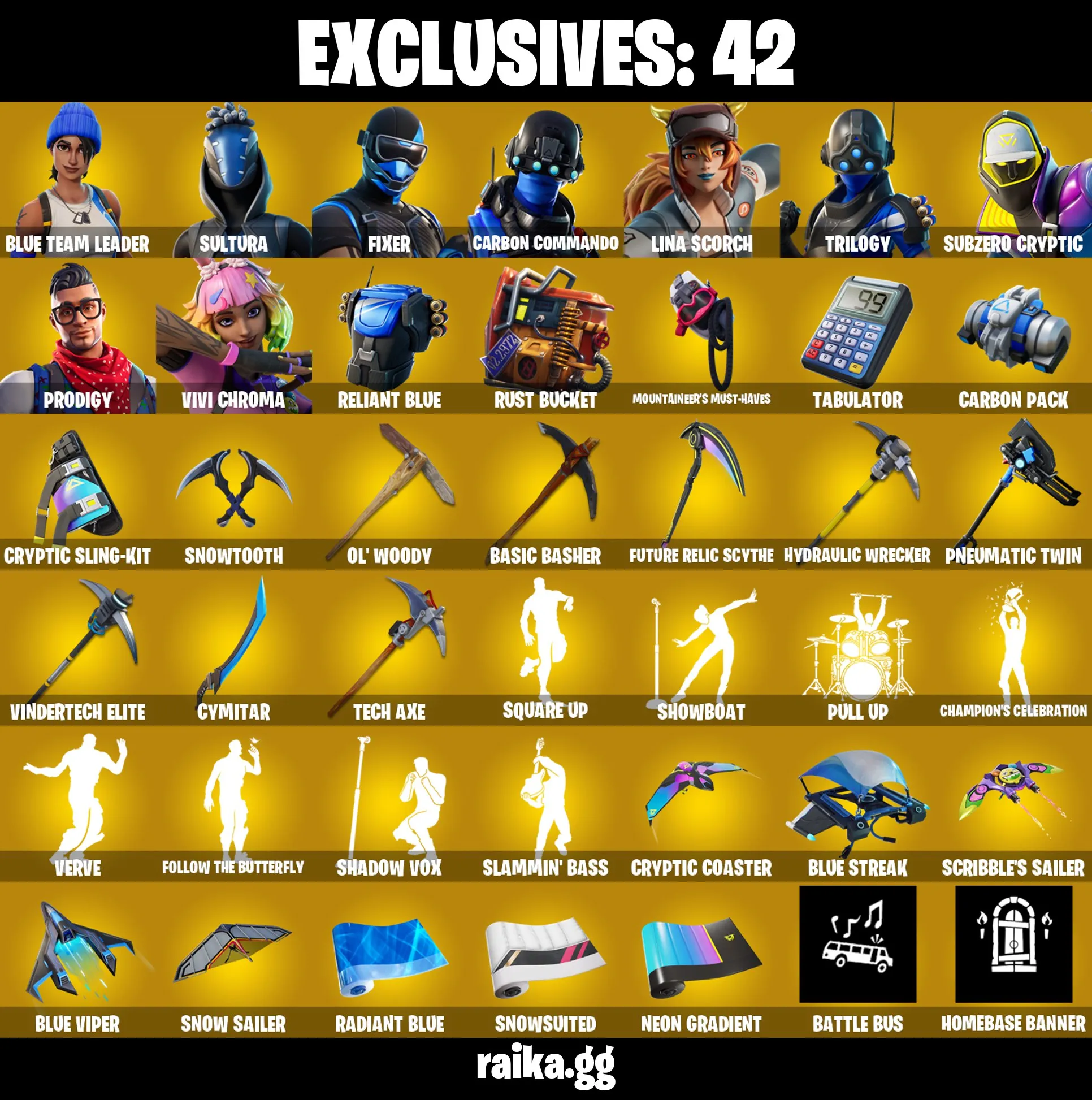 ❤️74 skins❤️OG STW Blue Team Leader❤️Sultura❤️Fixer❤️Carbon Commando❤️Lina Scorch❤️Trilogy❤️Subzero Cryptic❤️Prodigy❤️Vivi Chroma