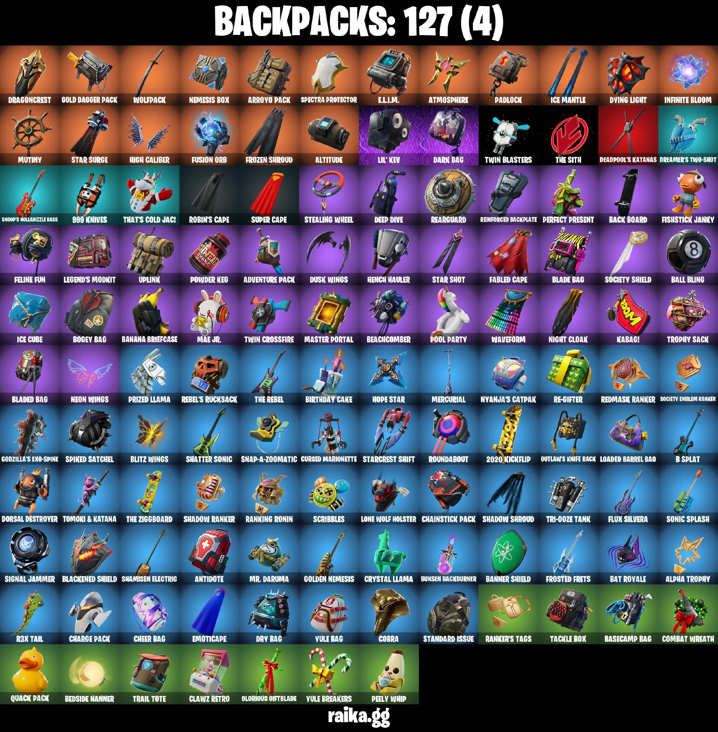 ❤️83 skins❤️Glow❤️Gold Midas❤️Gold TNTina❤️Gold Brutus❤️Deadpool❤️Take The Elf❤️Tart Tycoon❤️Calamity (Stage 5)❤️Drift (Stage 5)