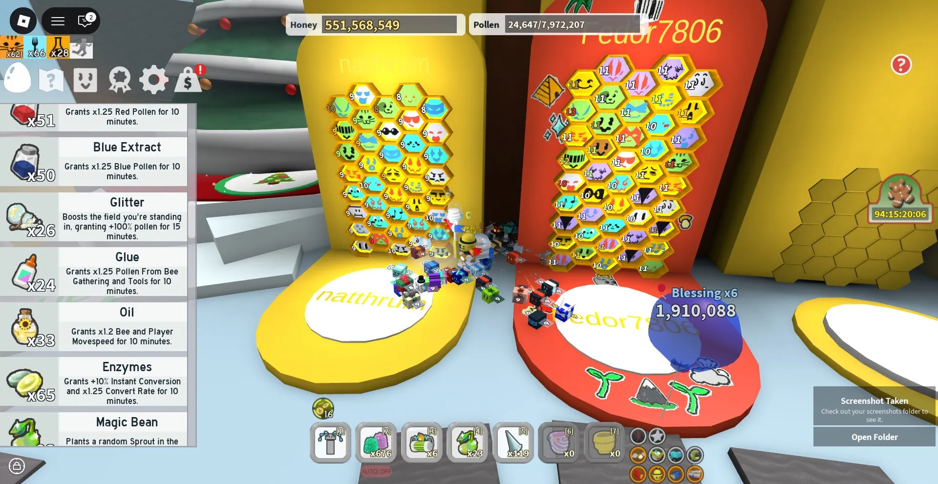 RBL3015 Bee Swarm Simulator Account 40 Bees 7-Pronged Cog Robo Pass Sunflower Seed Strawberry Pineapple Blueberry White Drive White Buff Moon (G)