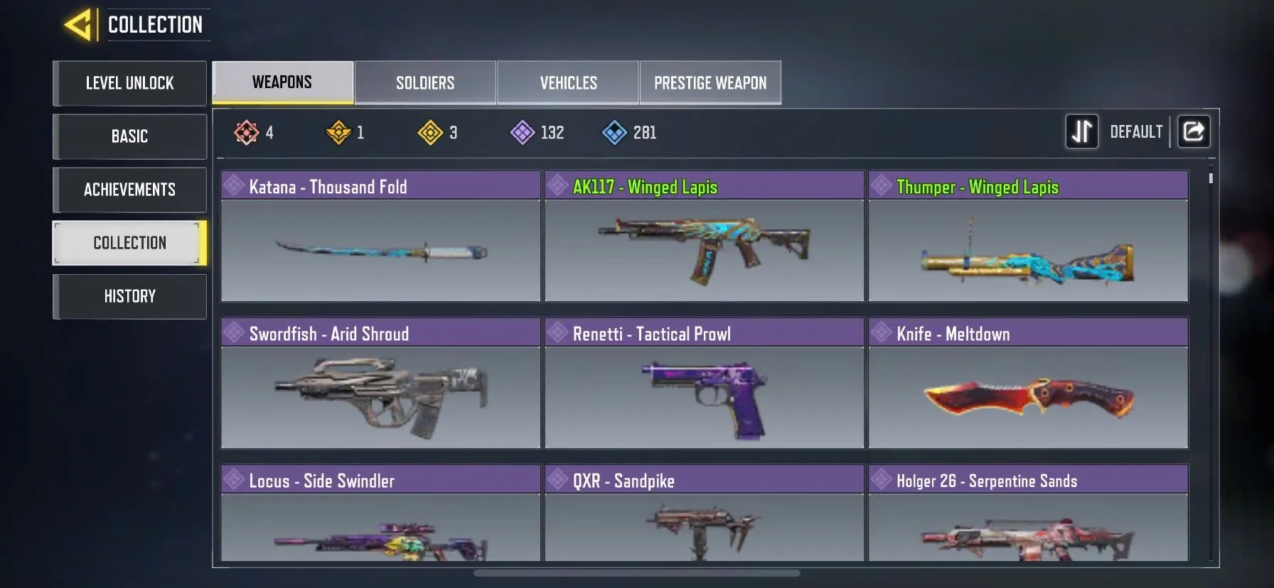 CODM18 High level account with level 176 and battle royale rank Veteran III, 4 mythic weapons, 3 legendary weapon skins 