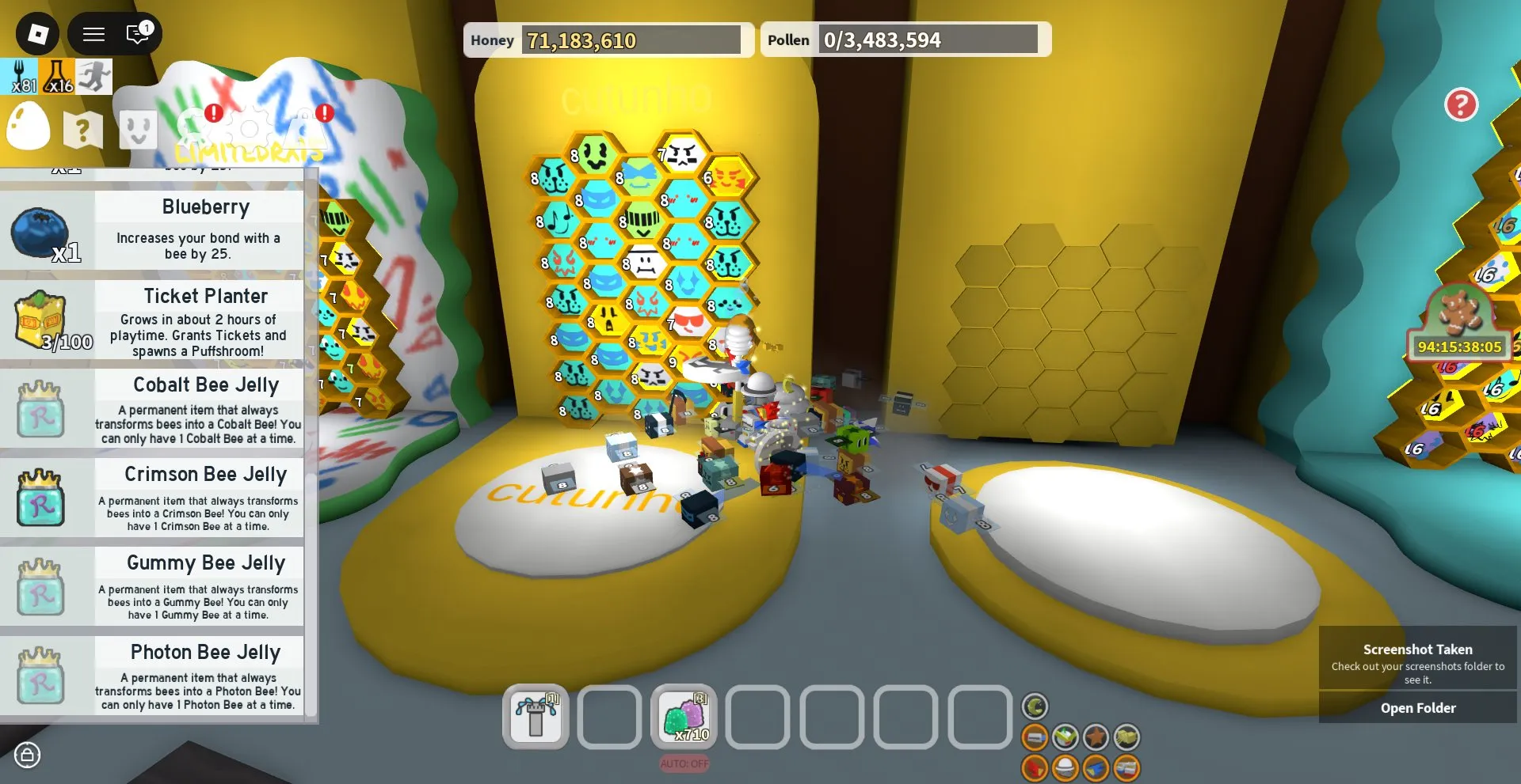 RBL3007 Bee Swarm Simulator Account 35 Bees Pineapple Ticket Paper Sprinkler Builder Gumdrops Stinger Art Pass Blueberry Ticket Coconut Jelly Crimson Jelly Gummy Jelly Phoster Jelly Cutinho (G)