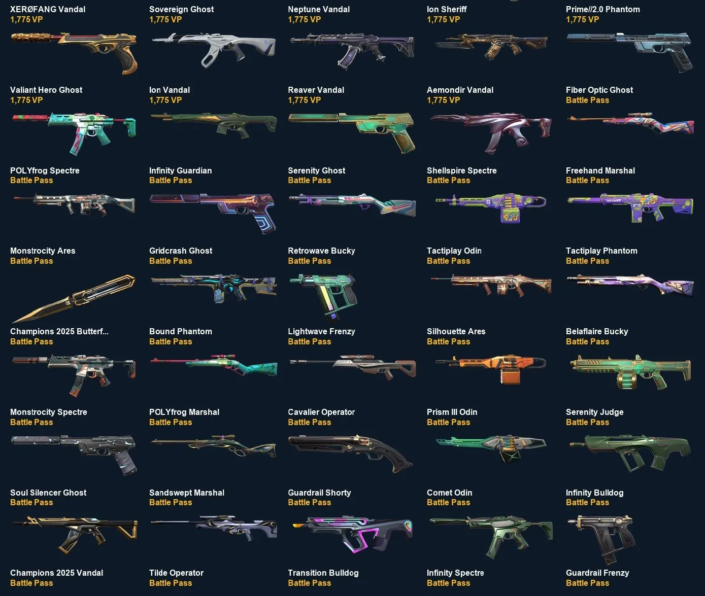 V107 //Power Fist, Kuronami no Yaiba, RGX 11z Pro Firefly, Ion Karambit, XERØFANG Knife, Spectrum Phantom, Champions 2023 Vandal, Elderflame Operator, Elderflame Judge, Radiant