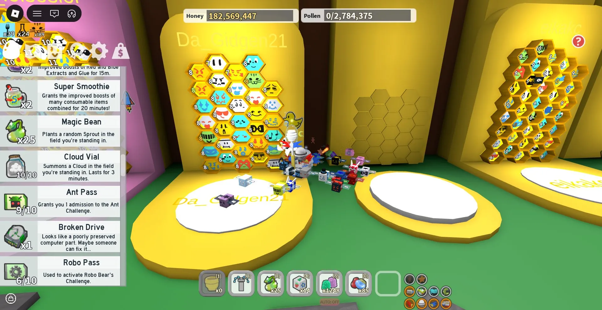 RBL3005 Bee Swarm Simulator Account 34 Bees Super Smoothie Magic Bean Sprinkler Builder Gumdrops Coconut Clogs Dragonfly Treat Stinger Micro Converter Field Dice Loaded Dice Jelly Beans Red Extract Blue Extract Glitter (G)