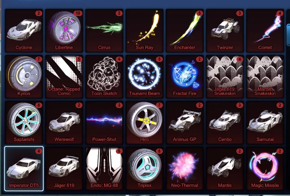 STOCK484 //Fennec, 89 Car Bodies (Titanium White Road Hog & Paladin, Crimson/Sky Blue Merc, Saffron/Cobalt Hotshot, Pink/Crimson Flamethrower, Painted X-Devil, Paladin, Octane), 45+ Black Markets