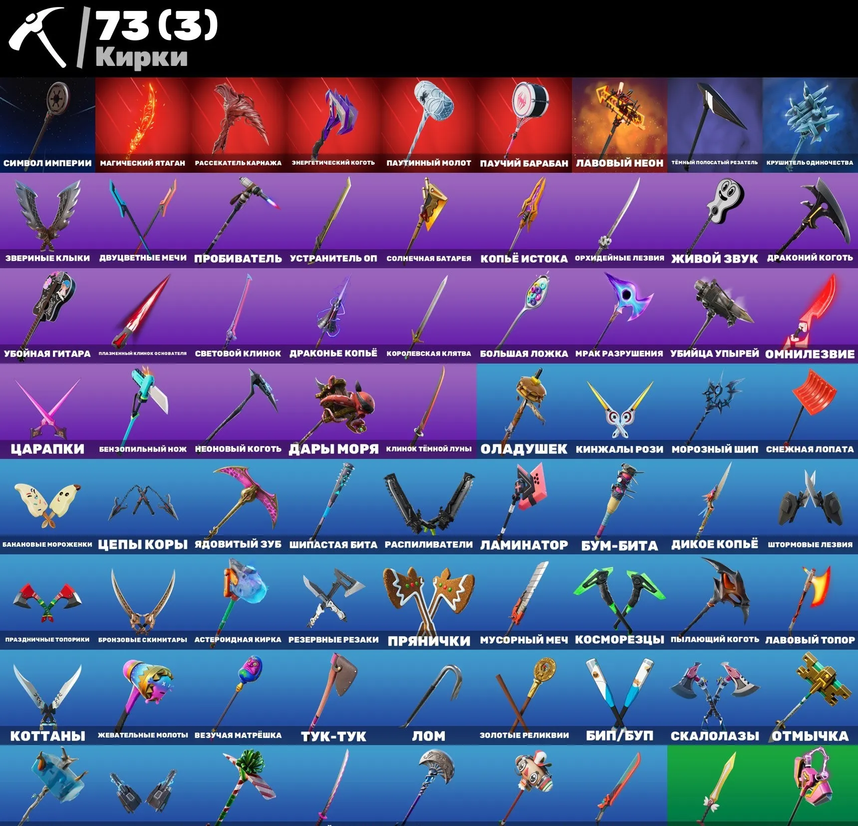 F1085 Neon Lynx, Banana, Rogue, Spider-Man, Old Skins, 75 Outfits, BP 6-8 (G)