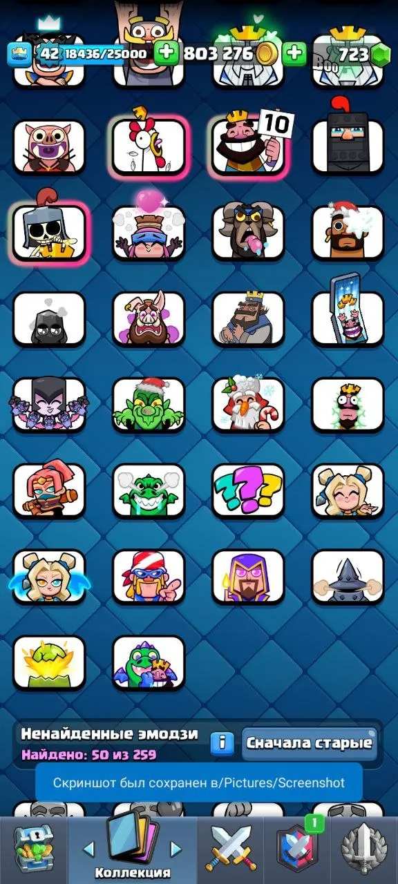 CR549 Old 2018 dual game acc, 7 year badge, 9 evolutions, 21 legendary cards, 6 tower skins, 46 decorations, 51 frames, 803k gold, 723 gems