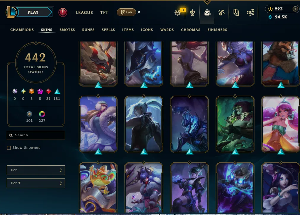 👑(EUW) EMERALD 4 (ELO MMR DIA II) 🚀442 SKIN⚡23k BE