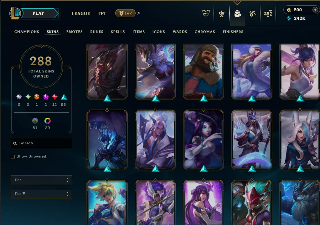 👑(EUW) UNRANKED ( HIGH ELO) 🚀288 SKIN