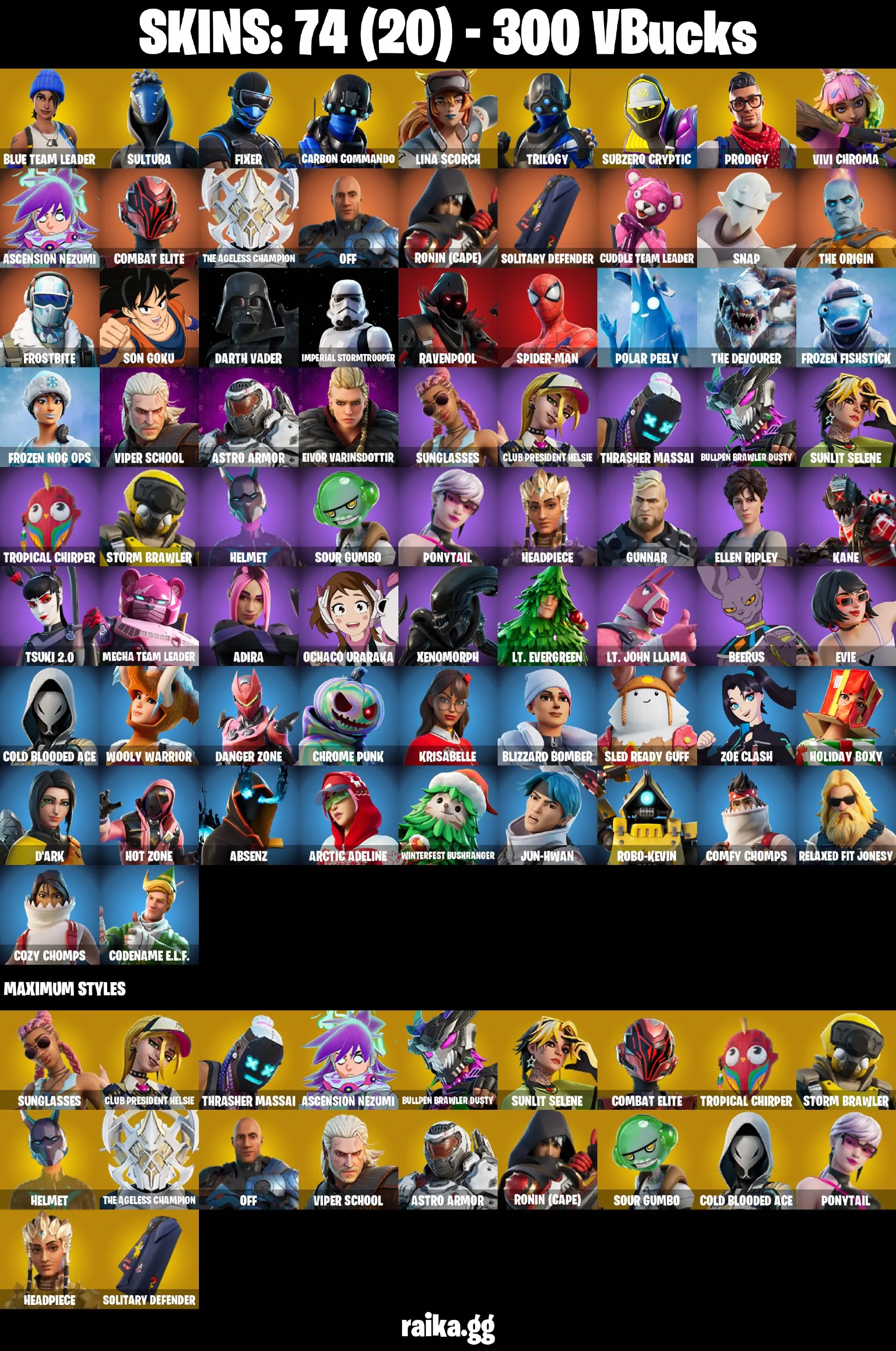 ❤️74 skins❤️OG STW Blue Team Leader❤️Sultura❤️Fixer❤️Carbon Commando❤️Lina Scorch❤️Trilogy❤️Subzero Cryptic❤️Prodigy❤️Vivi Chroma
