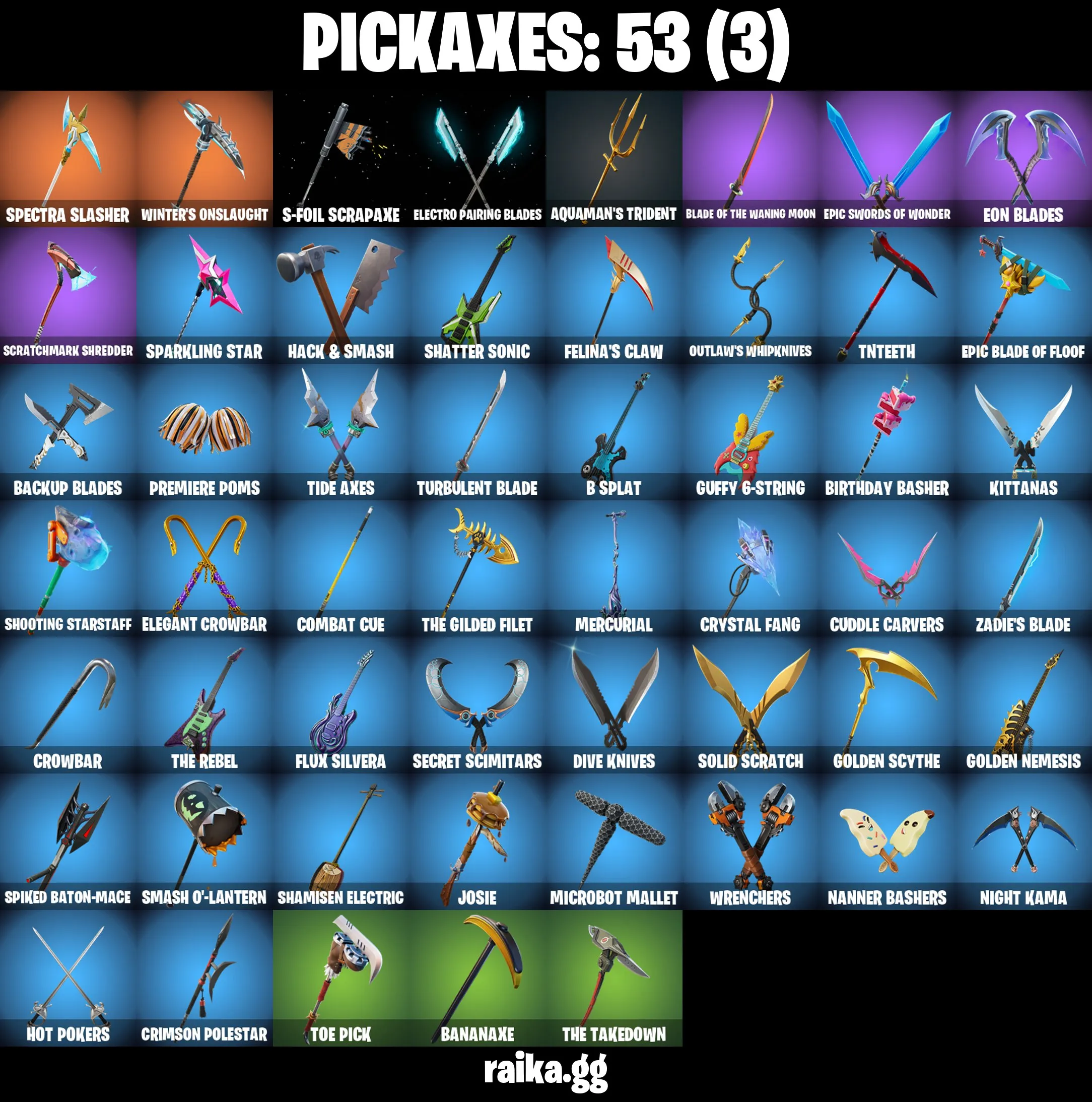 ❤️25 skins❤️Knight's Helm❤️Harbinger Armor Omegarok❤️Gear Specialist Maya❤️Fade❤️Deadpool❤️Aquaman❤️MASKED SCUBA JONESY❤️RIPTIDE OCEAN