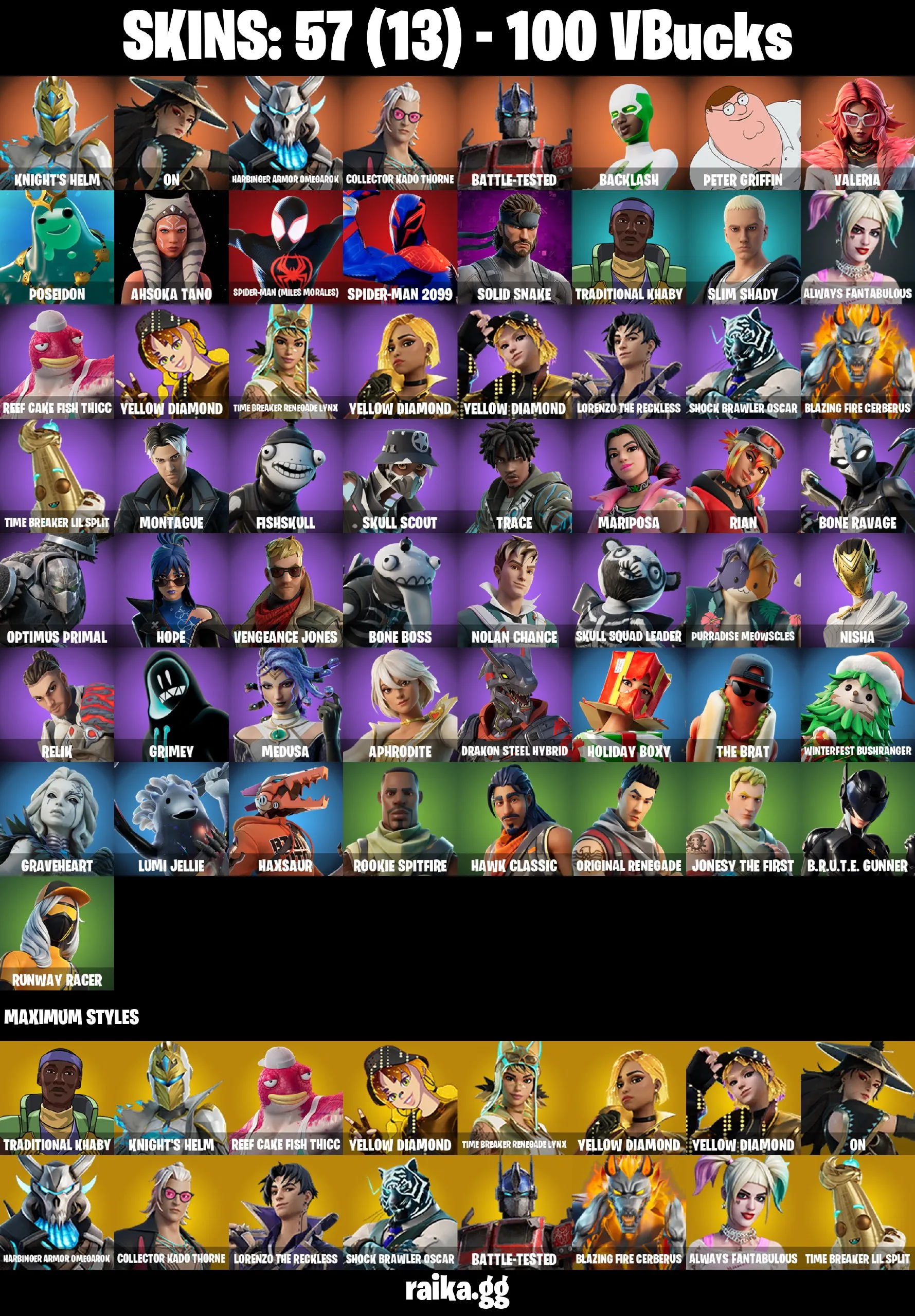 🔥57 skins🔥Spectra Knight🔥Optimus Prime🔥Omegarok🔥Skull Squad Leader🔥Slim Shady🔥Lil Split🔥Peter Griffin🔥Valeria