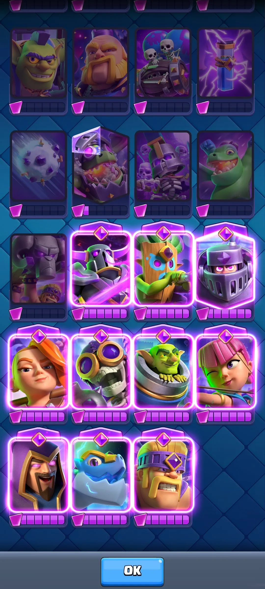 CR561 High level 57 arena 25 account 10k trophies 121/121 cards 20 legendary 10 evolution cards 60 emotes 343k gold 53 gems