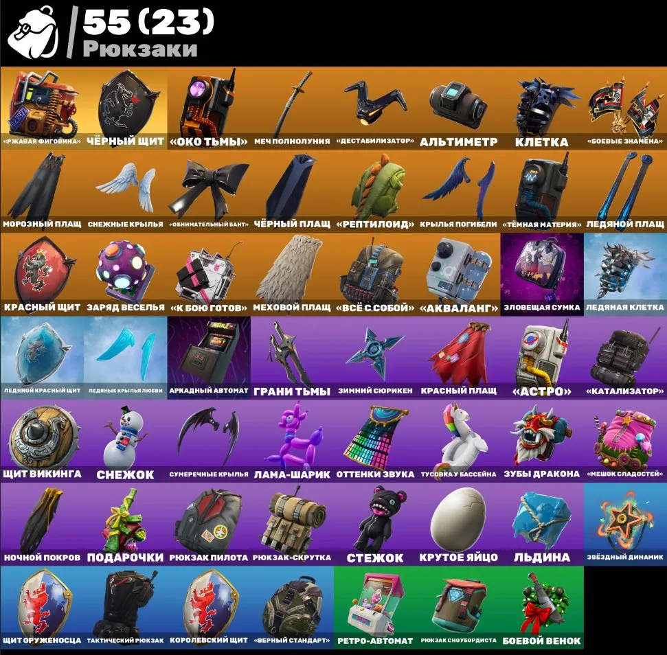 F920 Black Knight, FAT AKKICH, Blue Squire, Rogue Agent, Elite Agent, Omega, Red Knight, Chun-Li, Astrid, Llama DJ, Skull Trooper and more