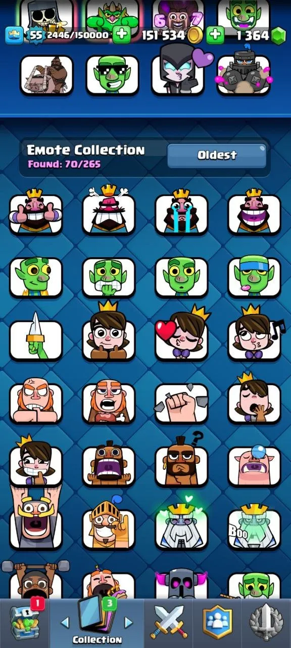 CR522 Maxed Arena 25 Account 10.7k Trophies, 9 Level 15 Elites, 17 Level 14, 10 Evolutions, 70 Emotes, 8 Tower Skins, 53 Banners, 1.3k Gems, 151k Gold 