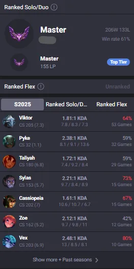 🔥LVL66 Master 20LP 61%WR Handleveled💎83Champs 10Skins✅Lifetime Ownership Guarantee - Never Taken Back