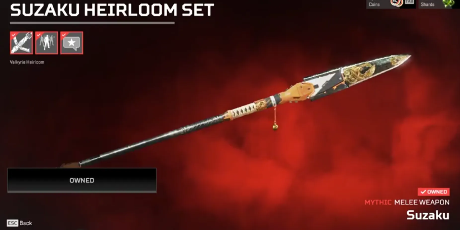 AP551 4 Heirlooms, Prestige Valkyrie, 286 Legendary Skins, Diamond, Relic, Exotic Shards 