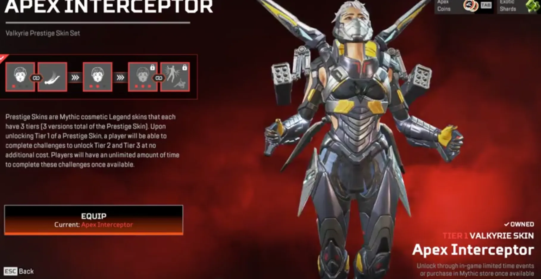 AP551 4 Heirlooms, Prestige Valkyrie, 286 Legendary Skins, Diamond, Relic, Exotic Shards 