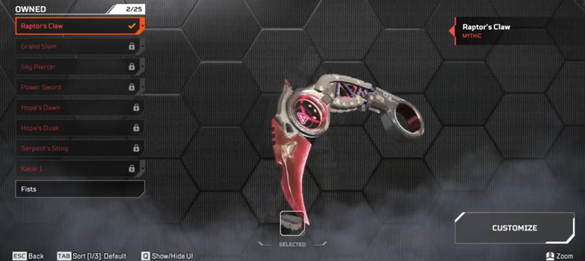 AP554 KARAMBIT Heirloom + Raptor’s Claw Mythic + 1 Reactive + Diamond Rank + 189 Level + 72 Legendary Skins 