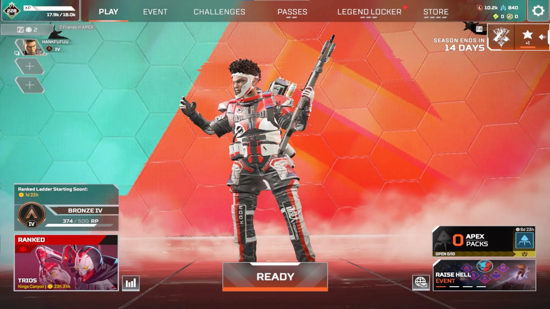 AP647 High Level 228 Bronze Account with 51 Legendary Items, Pathfinder Omega Point, Awoken Fury Crypto, Tamed Beast Triple Take, Wild West 30-30, Nocturnal Elegance Devotion, Outlands Avalanche R-99