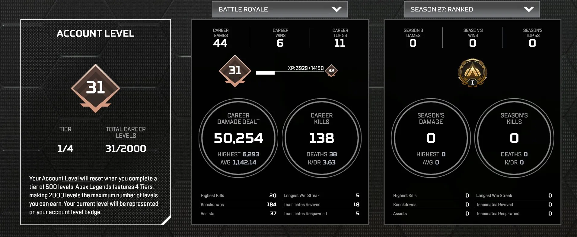 AP648 Gold 1 Rank Account – Level 31, Gibraltar 4k Damage & 20 Kills Badge, Horizon Unlocked, 5 Legendary Items 