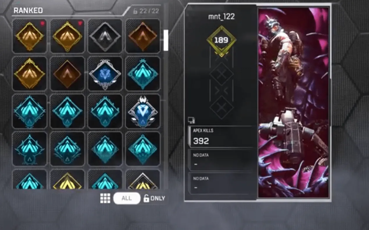 AP656 High Level 1189 Account with Caustic Death Hammer and Crypto Biwon Blade Heirlooms, Winters Grasp Legendary Skin