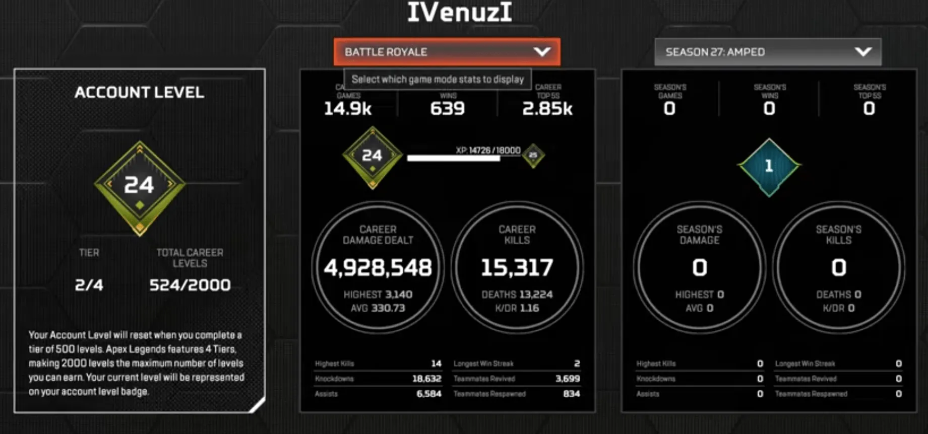 AP657 Revenant Dead Man’s Curve Heirloom | 524 Level | 267 Legendary Skins | Diamond S12 Rank | Multiple Legendary Weapon Skins | Full Legend Roster