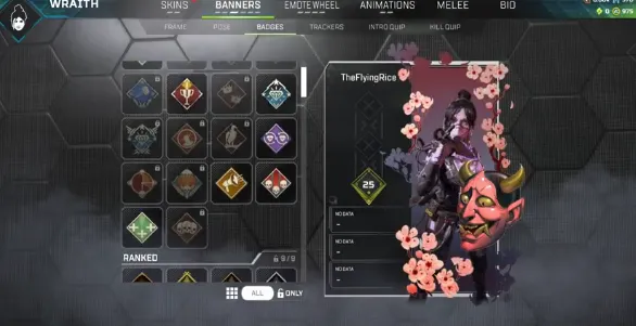 AP671 Wraith Heirloom Hope's Dusk + Caustic Prestige Apex Contagion + Revenant Synthwave Night + Deputy Death + Zero Point + OP Grid + Flying Rice 525 Level 185 Legends