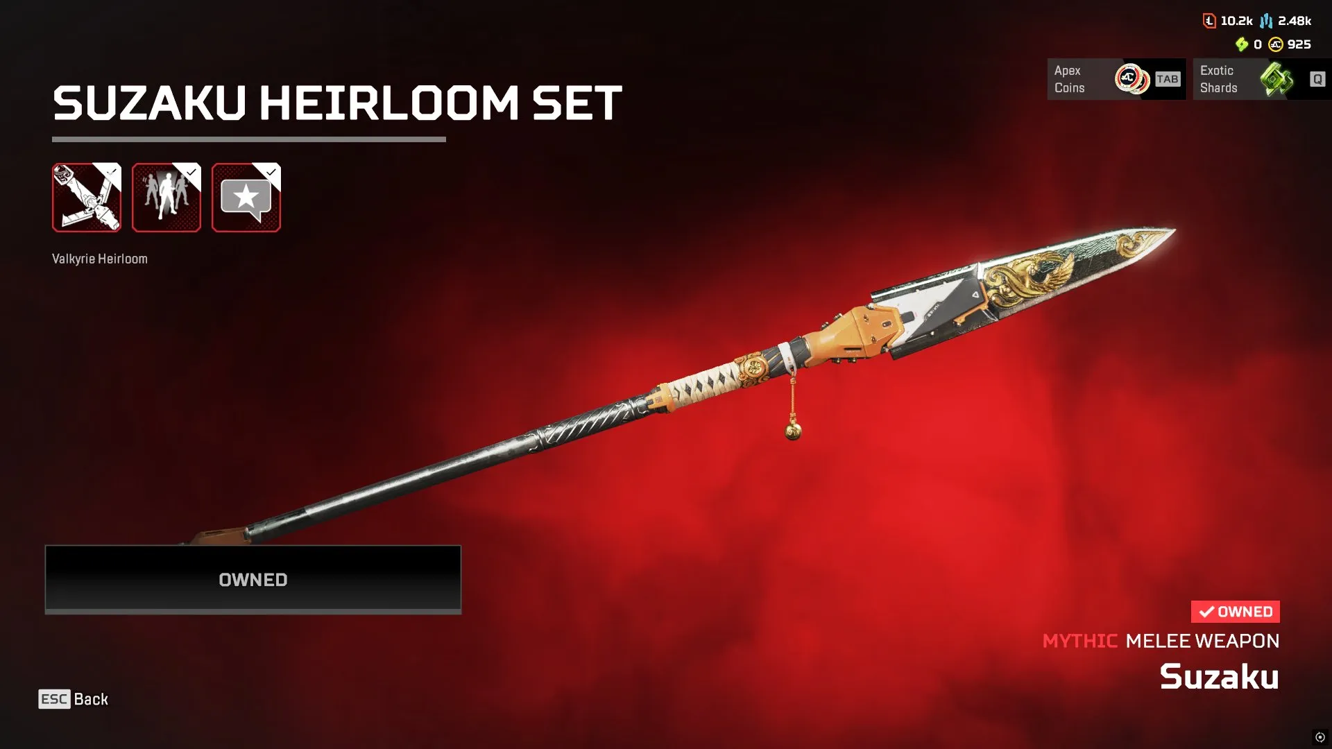 AP684 Valkyrie Revenant Dead Man's Curve Suzuki Heirloom Sets | Slayer Lancer Hardball Infused | Risen Queen Atom Heart Fluorescent Tech Forged Knight | 63 Legendaries | Rookie | Level 64 | 925 Coins Relic 