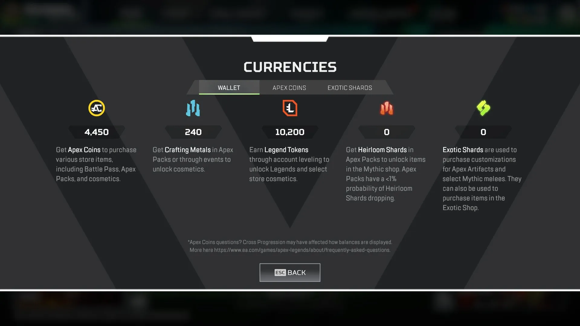 AP686 APEX 83 LVL 4450 Donate Coins 10200 Legend Tokens 5240 Craft Metals 10000 Apex Coins 