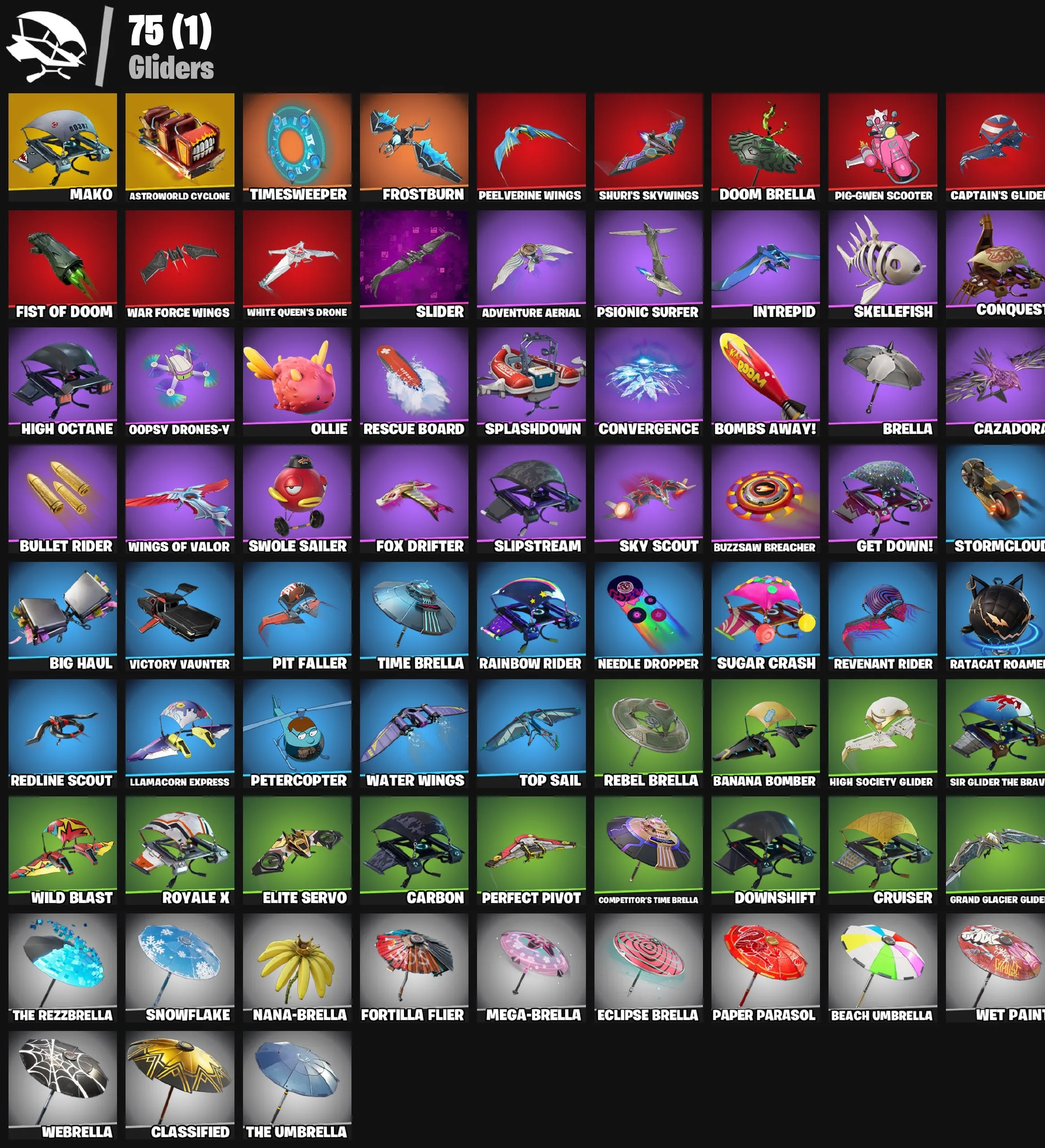 F874 Black Knight, Sparkle Specialist, The Reaper, Blue Squire, Peter Griffin, Midas, Havoc, Deadpool, 82 Skins OG Stacked (G)