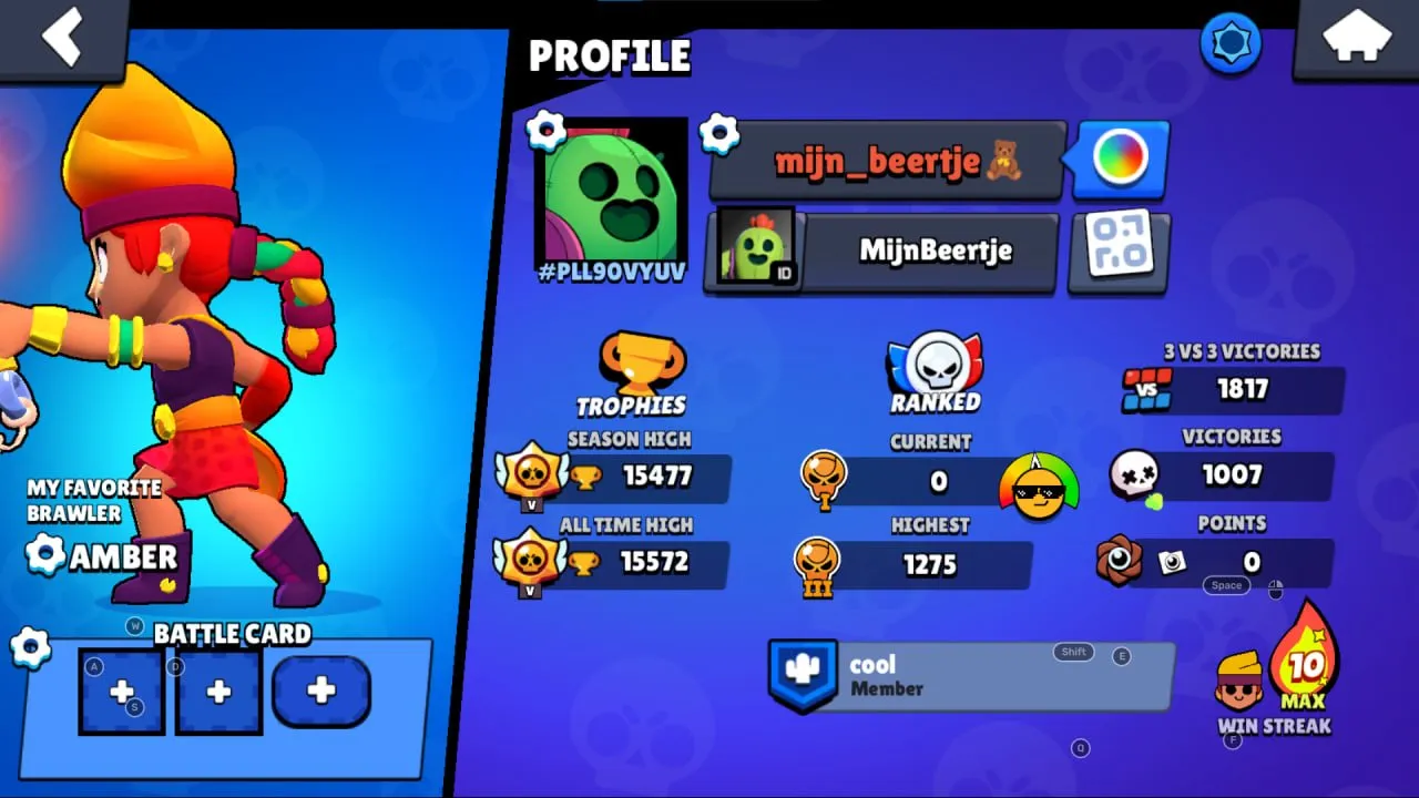 BS1769 Amber Spike Leon Sandy Meg Surge 15477 trophies 51 brawlers 6 legendary (G)