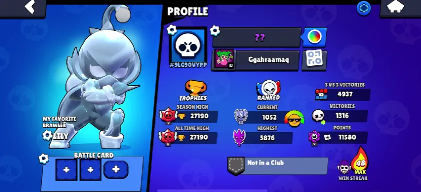 BS1789 27190 trophies 77 brawlers rare 2019 account 198 skins 12 Mortis skins 2 old tier 30 seasons 8 max tiers old Ricochet (G).