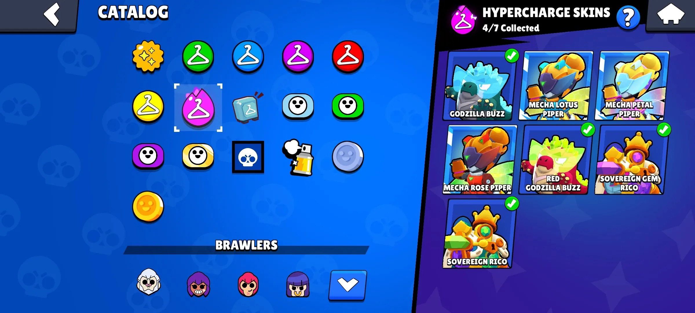 BS1935 High 32k Trophies, 82 Brawlers, 186 Skins, Godzilla Buzz, Red Godzilla Buzz, Mecha Rose Piper, Mecha Lotus Piper, Mecha Petal Piper, Sovereign Gem Rico 