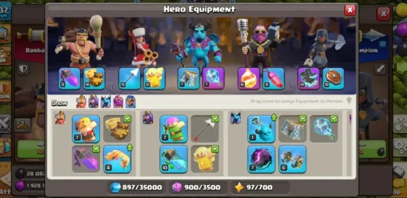 COC155 Maxed Barracks TH13 Semi Max with High Heroes and Epic Hero Equipment 