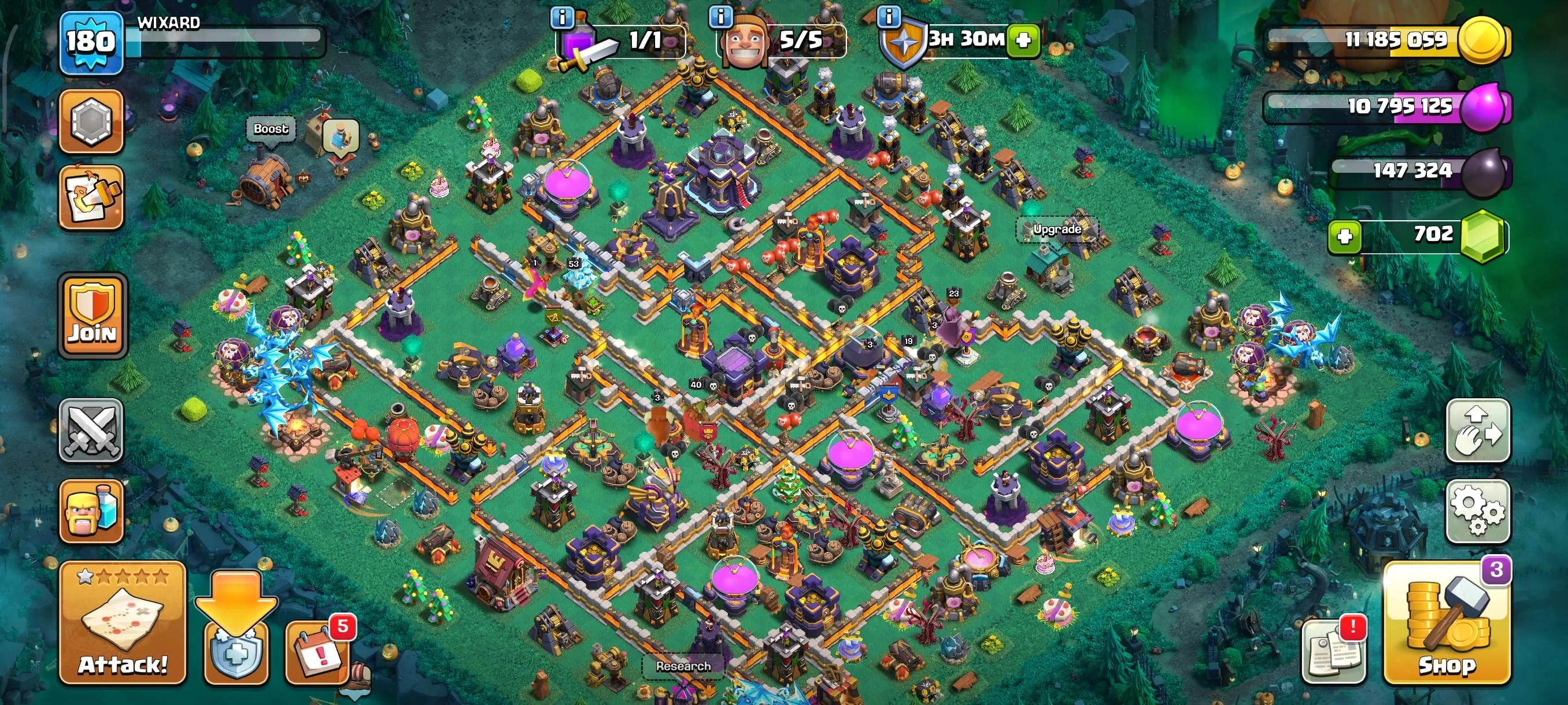 COC185 Max TH15 | 5 Builders | Strong Heroes Pets 