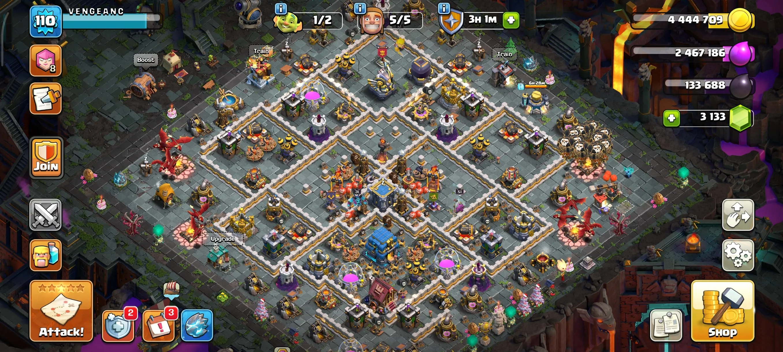 COC193 Ghost Queen Skin TH12 Account 5 Builders BH5 3133 Gems 