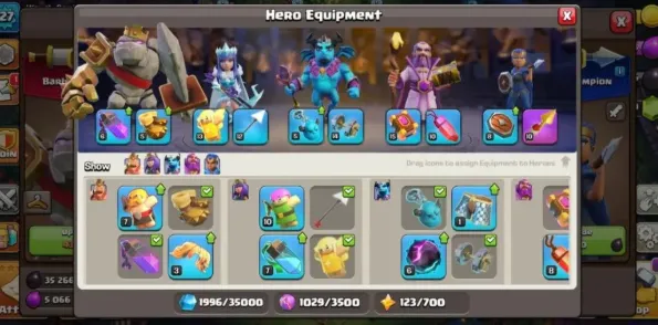 COC194 Max TH13 Semi Max Heroes Skins Royal Roker On