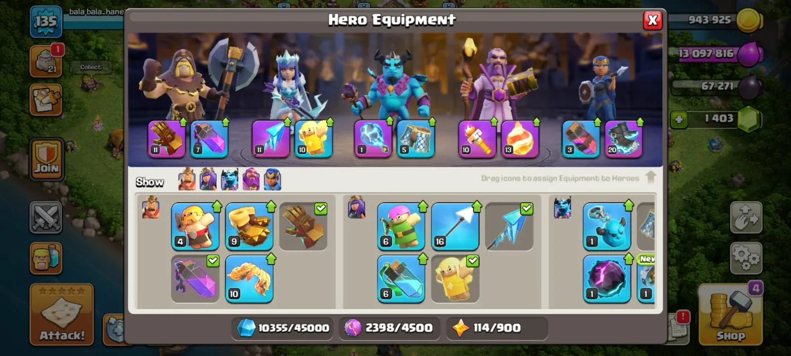 COC226 Maxed Heroes TH16 LV135 1403 Gems 