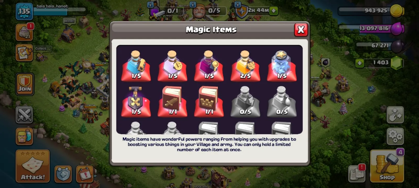 COC226 Maxed Heroes TH16 LV135 1403 Gems 