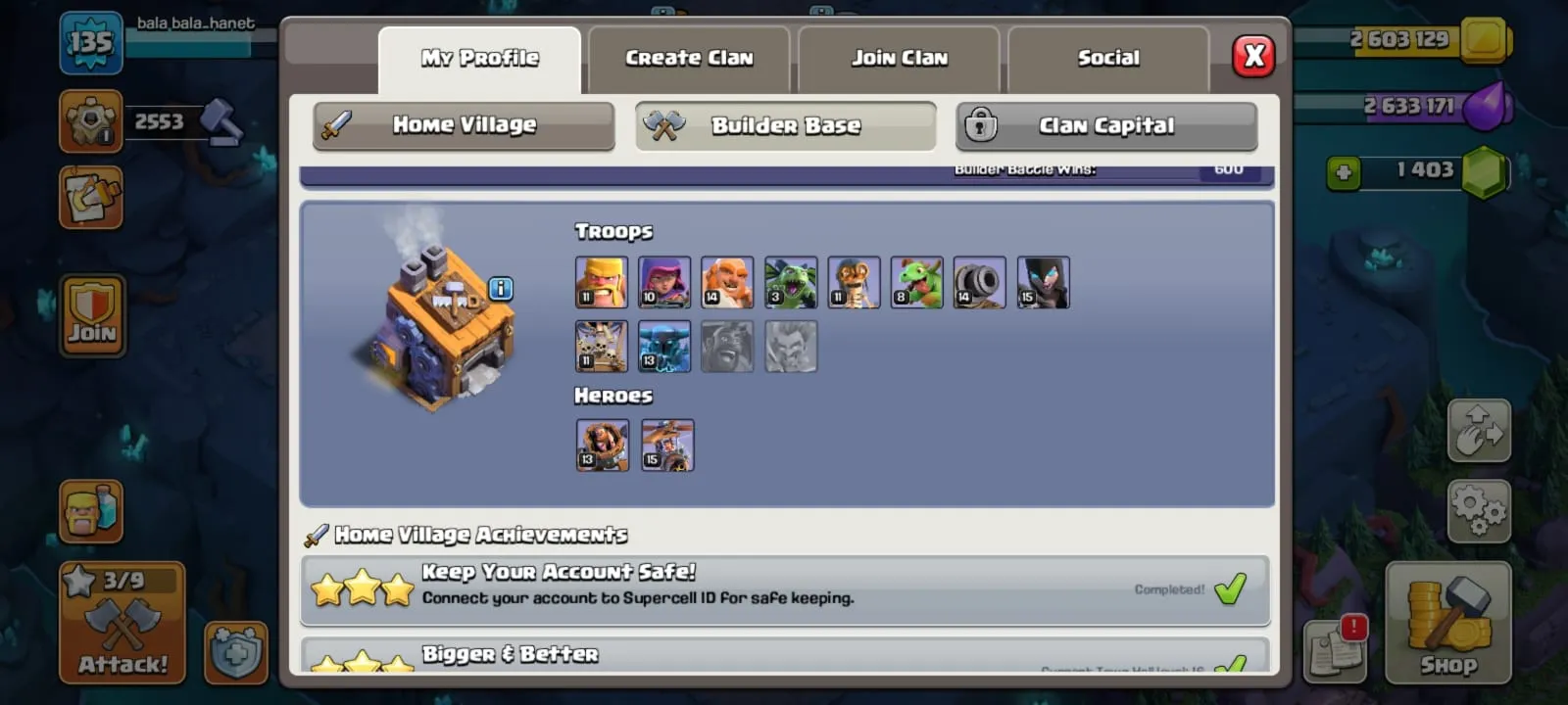 COC226 Maxed Heroes TH16 LV135 1403 Gems 