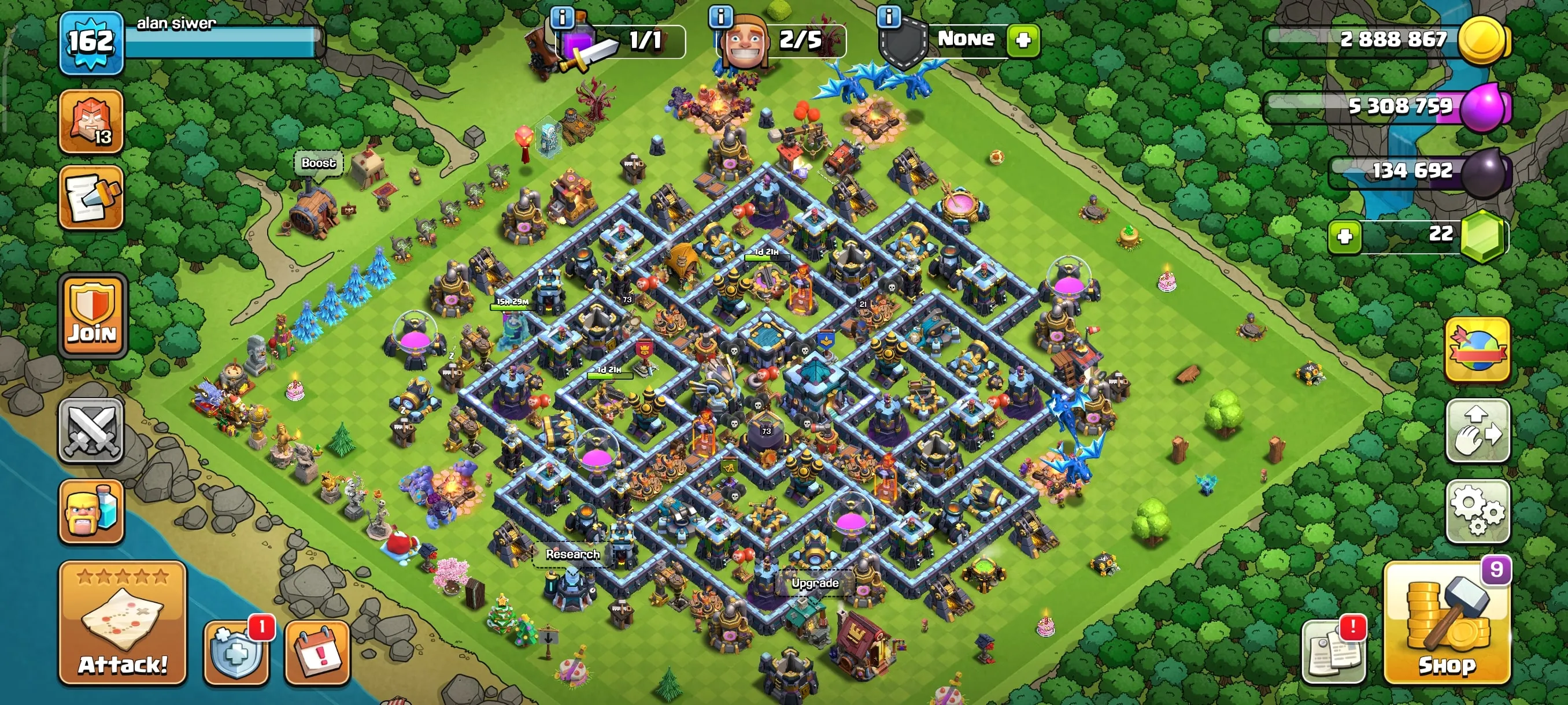 COC227 TH 13 Semi Max Heroes 73 73 46 42 21 Dragon Warden Legendary Skeleton King Gold Autumn Queen Gold 