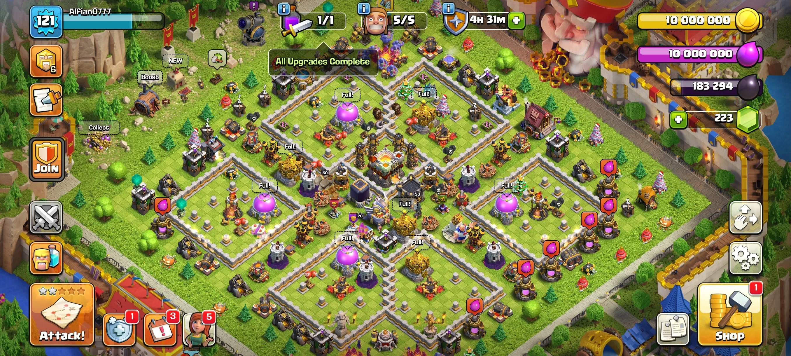 COC235 Maxed TH11 5 Builders – Golem King, Summer Warden, Miner Queen Gold Skins, Royale Scenery, Strong Heroes 