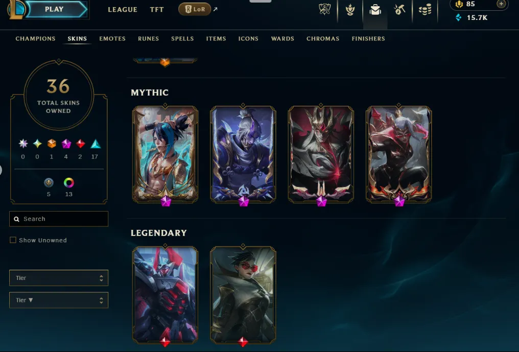 【 EUW 】Diamond IV 🏆 36 Skin / 93 Champions 🌊 4 Mythic ♦ 2 Legendary ♦ 17 Epic ✅ Full Access & Ownership 🚚 Instant Delivery