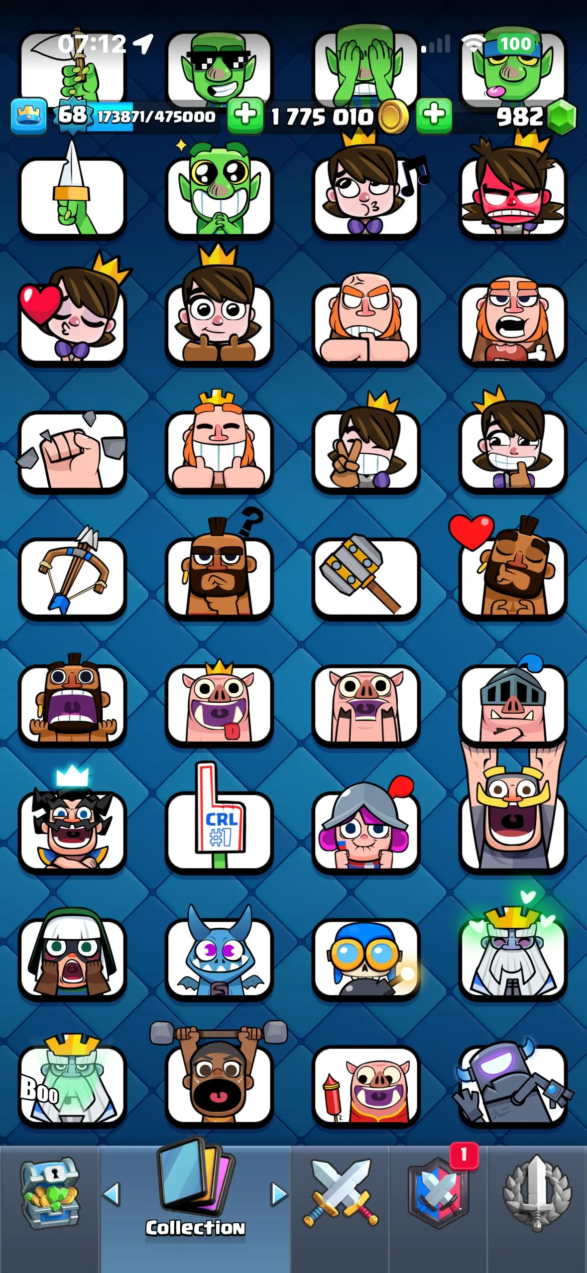 CR430 //75 Elite Cards, 38 Evolutions, 250 Emotes, Meta Skeleton Army, Legendary Card Book, Pass Royale, 2 Million Gold