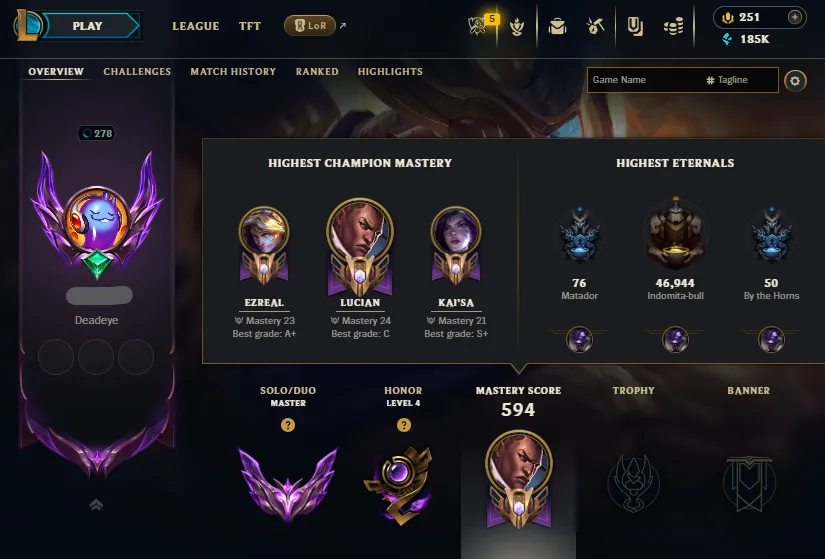 🔥LVL278 Master Handleveled💎172Champs 133Skins⭐Name Changeable🏆Master Rewards✅Lifetime Ownership Guarantee - Never Taken Back