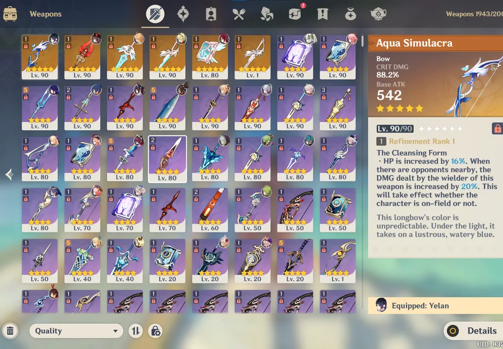 GI1080 Keqing C3, Yelan + Aqua Simulacra, Hu Tao + Staff of Homa, Kazuha, Kokomi, Eula, Nilou, Maverick C1, Ayaka, Raiden, Nahida, Zhongli, Yae Miko (G)