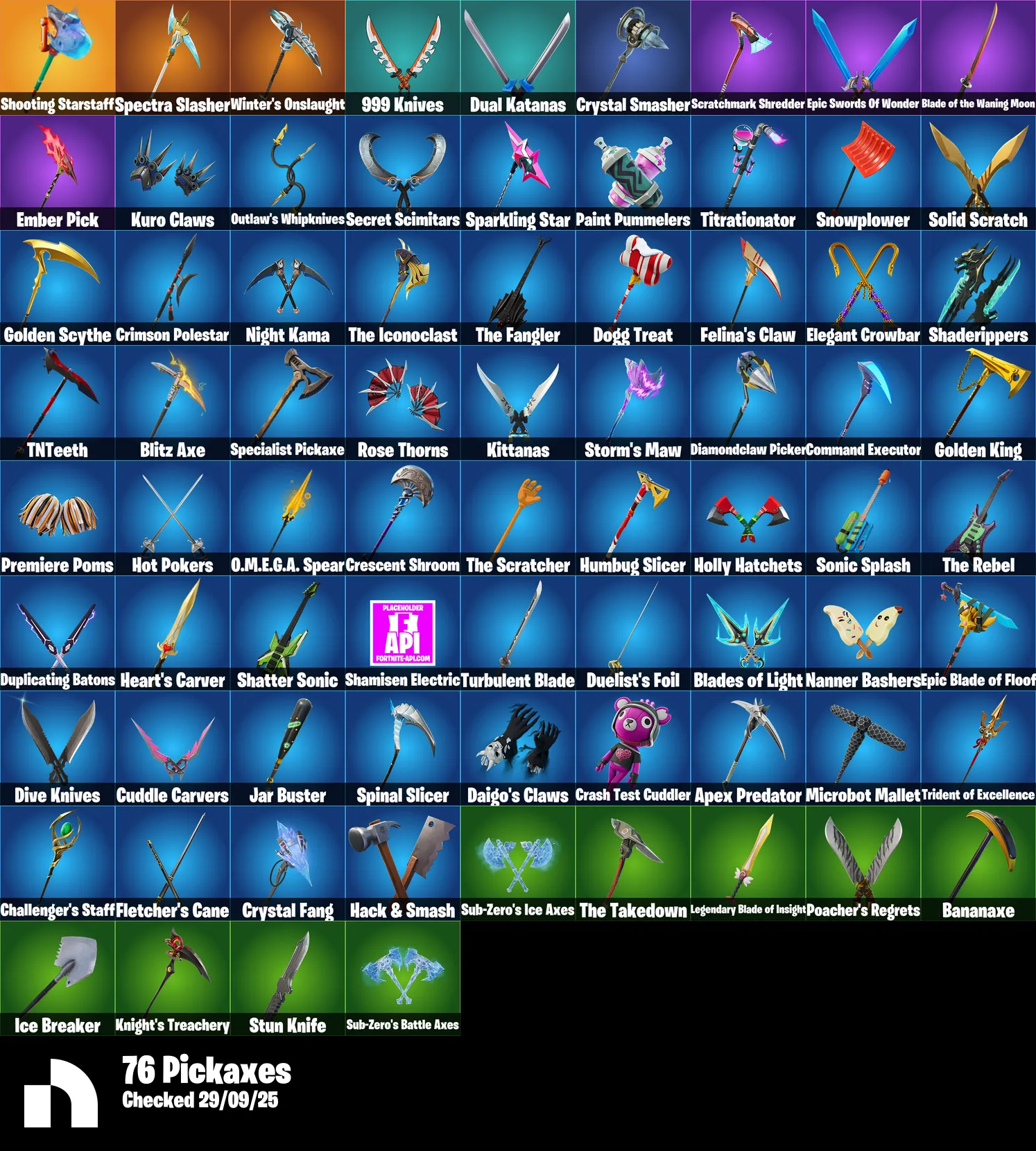 F919 Wildcat, Midas, Sleek Strike, Shooting Starstaff, Peter Griffin, Spectra Knight, Deadpool, Ninja, Solid Snake + 45 Additional Skins