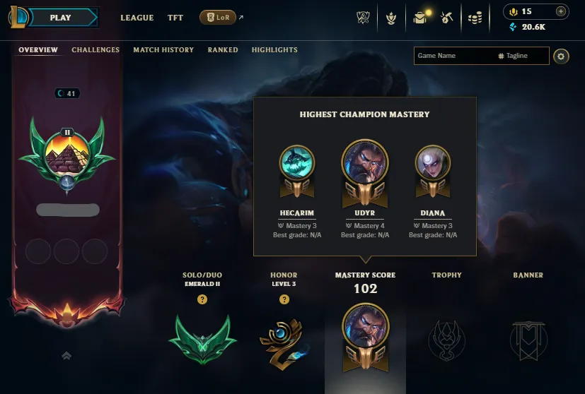 🔥Emerald 2 10LP High MMR Handleveled💎20K BE 44Champs 3Skins⭐Name Changeable✅Lifetime Ownership Guarantee - Never Taken Back