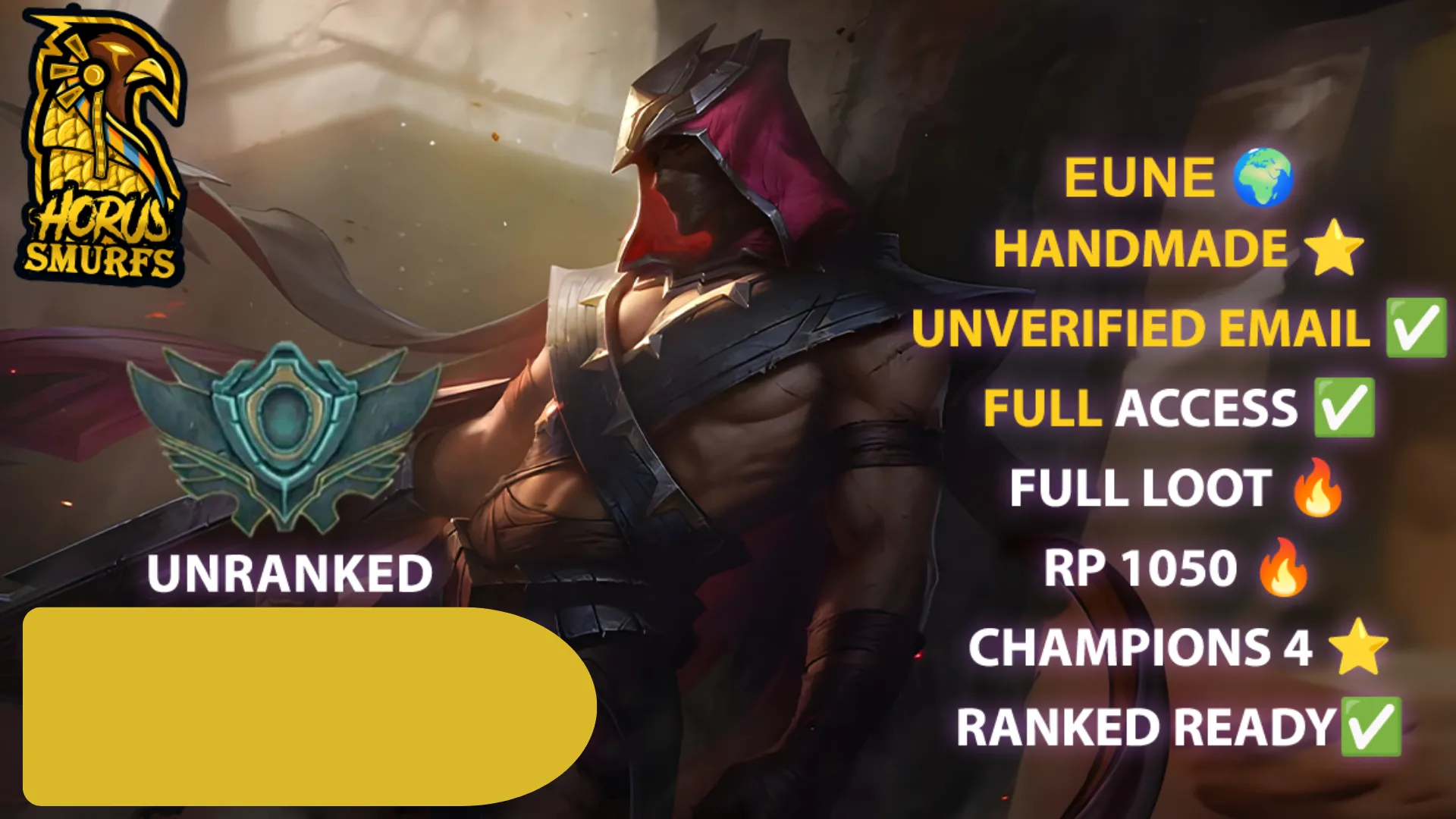 🌎EUNE🏆Ranked Ready✅HandMade⭐️1050RP⭐untouchable Loot 4🔥Skins in loot❄️+29K BLue ✅Full Recovery Info✅️Unverified Email🚀instant delivery